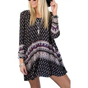 Froomer Women's Boho Paisley Print Long Sleeve Tunic Dress Cover Up XXL NWT